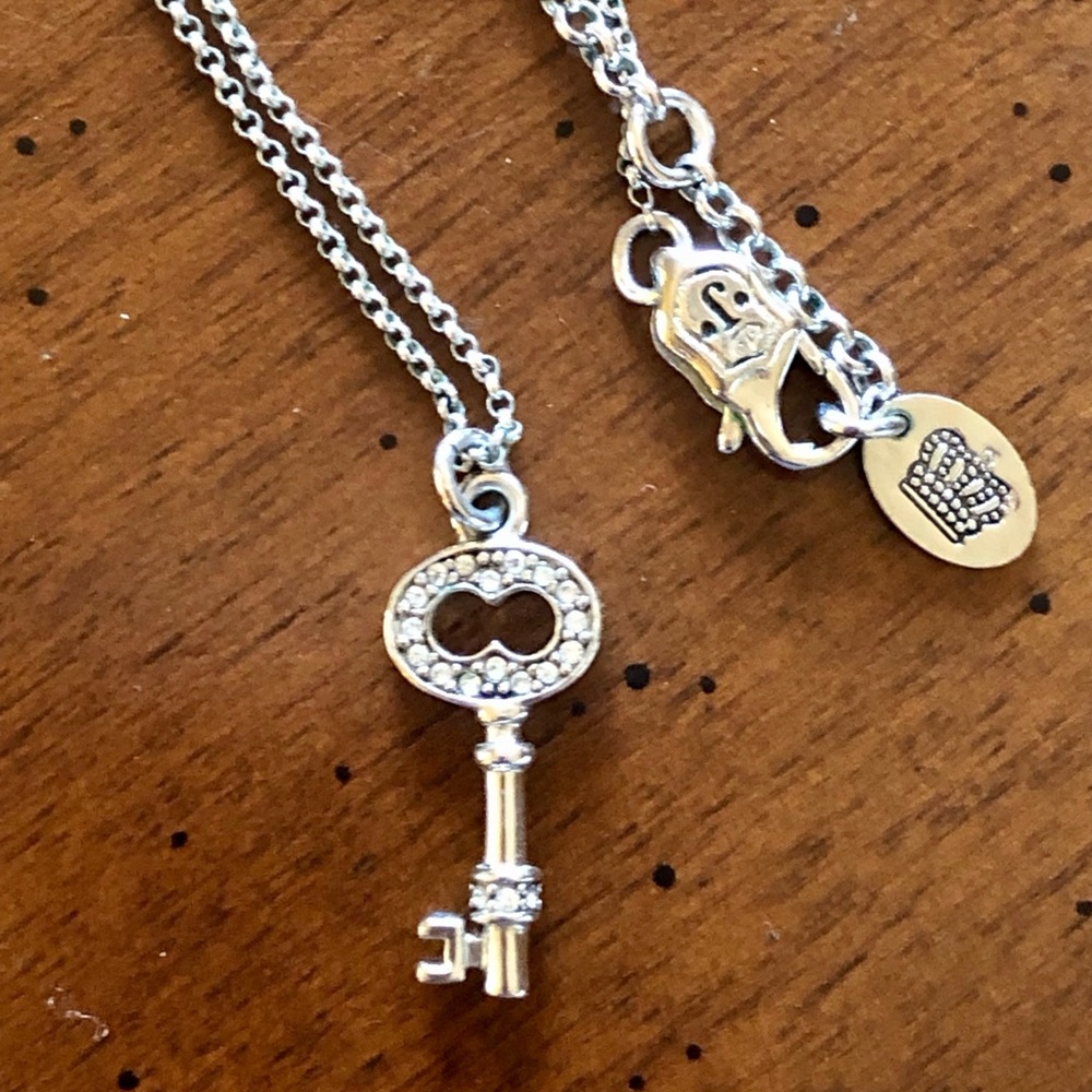 Juicy Couture Silver Key Necklace w/ Rhinestones